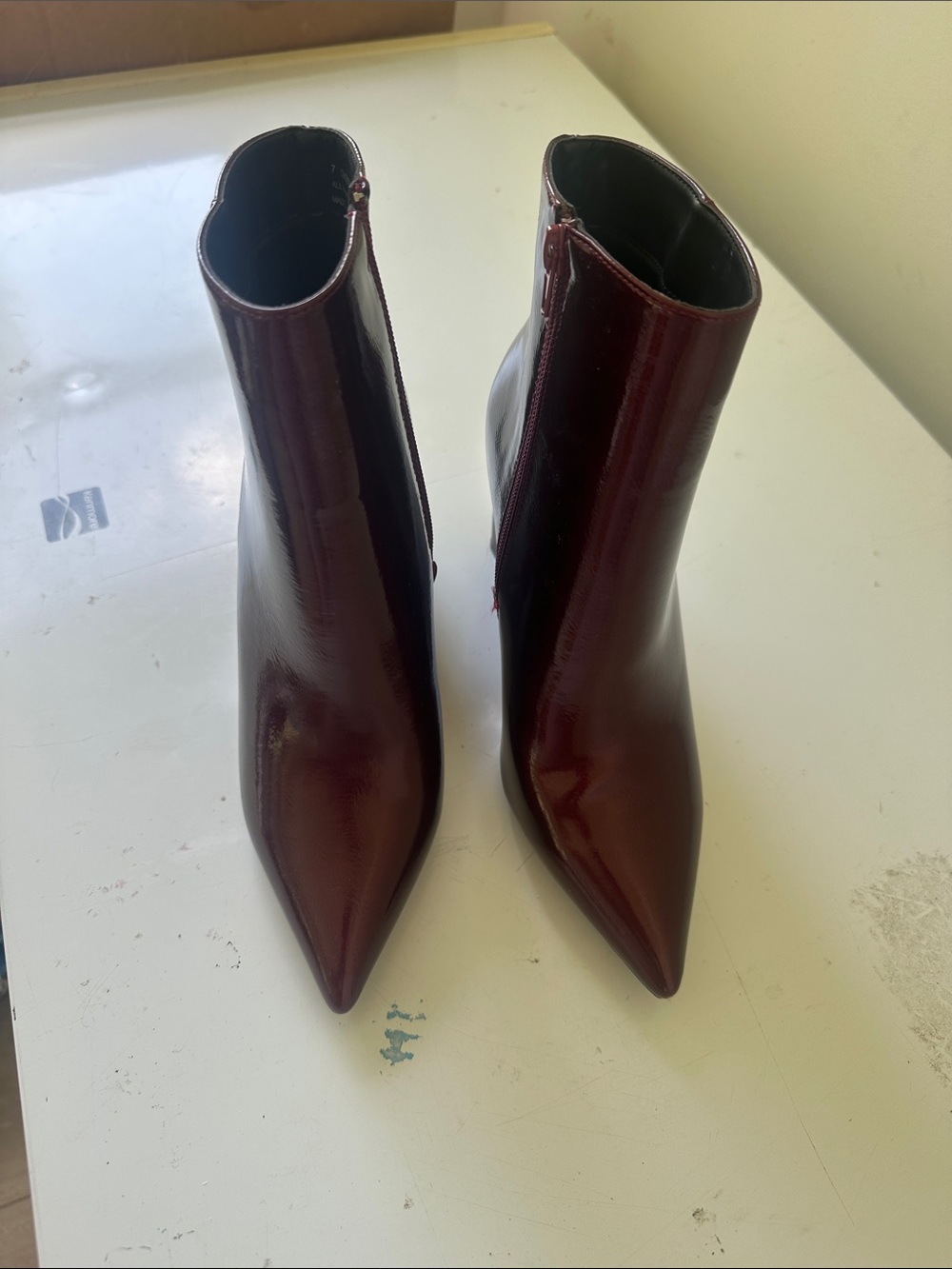 Rouge! Burgundy Patent Pointed Toe Ankle Booties
